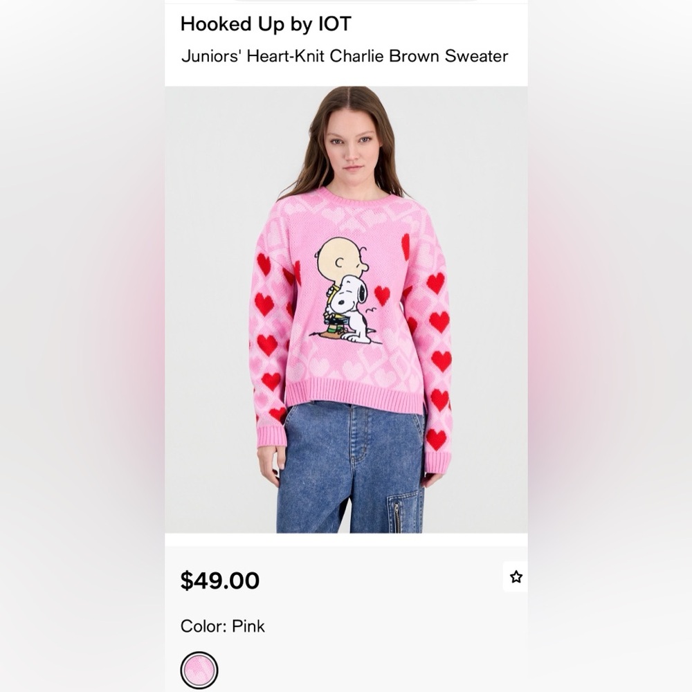 Peanuts Pink and Red Heart Crew Neck Sweater
